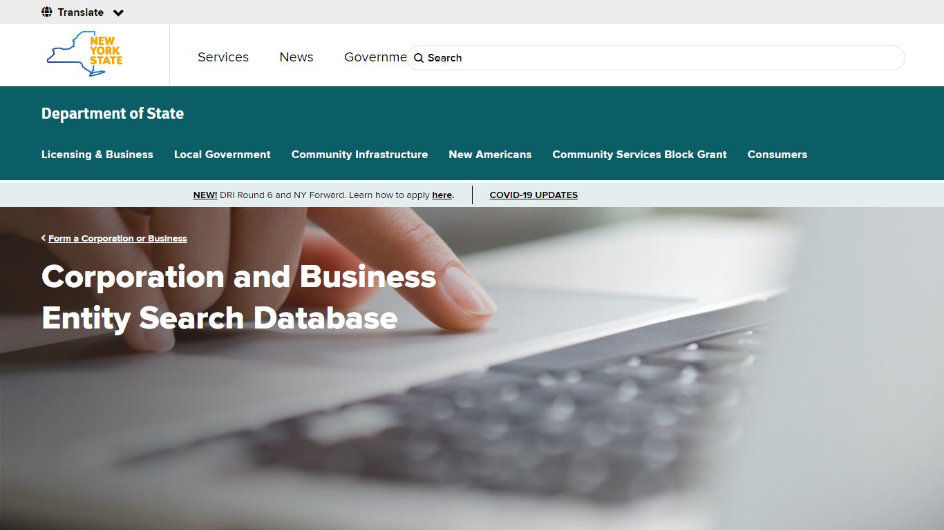 Corporation and Business Entity Search Database