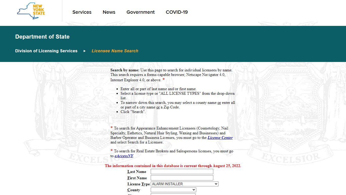Licensee Name Search - Government of New York